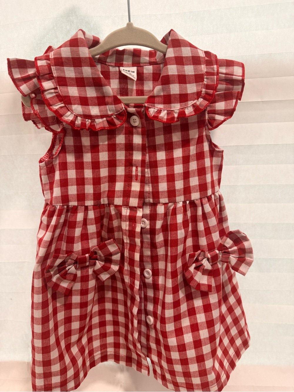 SHEIN Red and White Gingham Button-Front Dress Sz 12-18M
